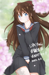 Rule 34 | 1girl, 2022, aqua eyes, artist name, artist request, black shirt, black skirt, blue eyes, blue sailor collar, blush, bow, breasts, brown hair, check translation, collarbone, commentary request, dated, female focus, grass, hair between eyes, hair bow, half updo, high ponytail, highres, long hair, long sleeves, looking at viewer, love live!, love live! nijigasaki high school idol club, love live! school idol festival, miniskirt, necktie, on grass, osaka shizuku, outdoors, parted lips, plaid, plaid skirt, pleated, pleated skirt, ponytail, red bow, red neckwear, sailor collar, shirt, skirt, small breasts, smile, solo, translated, translation request