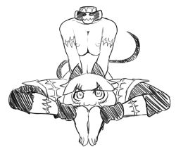 Rule 34 | &gt;:3, 1girl, :3, animal ears, bad id, bad pixiv id, barefoot, bell, belt, blunt bangs, breasts, butterfly sitting, cat ears, cat girl, cat tail, censored, cleavage, collar, convenient censoring, convenient head, disembodied head, female focus, fingerless gloves, gloves, greyscale, headless, high contrast, jingle bell, medium breasts, monochrome, ms. fortune (skullgirls), navel, nipples, nude, scar, severed head, short hair, sitting, sketch, skullgirls, smile, solo, tail, tsukudani (coke-buta), v-shaped eyebrows
