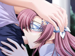 1girl ayane_(shimai_don) blindefold blush breasts fellatio game_cg katsura_tomoe large_breasts long_hair oral penis pink_hair shimai_don~shirudaku_de~ uncensored