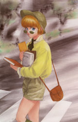 Rule 34 | 1980s (style), book, glasses, hiyama hikaru, kimagure orange road, official art, oldschool, retro artstyle, scarf, solo, sunglasses, takada akemi
