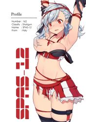 Rule 34 | 1girl, armpits, arms up, asymmetrical bangs, bad id, bad pixiv id, bdsm, belt, black bra, blush, bondage, bound, bound arms, bra, bra pull, braid, breasts, character name, character profile, clothes pull, convenient censoring, detached sleeves, girls&#039; frontline, goyain, highres, large breasts, medium breasts, miniskirt, open mouth, panties, pleated skirt, red eyes, red rope, red skirt, restrained, rope, silver hair, skirt, spas-12 (girls&#039; frontline), sweatdrop, thigh strap, thighhighs, torn bra, torn clothes, torn skirt, underwear, white panties