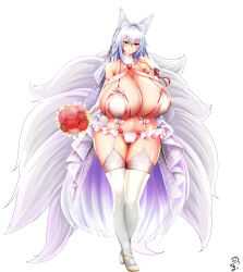Rule 34 | 1girl, absurdres, animal ear fluff, animal ears, areola slip, bikini, blush, bouquet, bow, bow bikini, breasts, bridal veil, cameltoe, cleavage, closed mouth, collarbone, covered erect nipples, curvy, detached collar, detached sleeves, floral print, flower, flower ornament, fox ears, fox girl, fox tail, frilled bikini, frills, full body, garter belt, garter straps, gigantic breasts, gluteal fold, green eyes, groin, heterochromia, high heels, highres, huge areolae, huge filesize, jewelry, kitsune, kyuubi, leviathan 005, long hair, multi-strapped bikini top, multiple tails, navel, original, plump, pumps, red eyes, revealing clothes, ring, shiny skin, sidelocks, signature, skindentation, smile, solo, standing, swimsuit, tail, thick thighs, thighhighs, thighs, veil, very long hair, wedding band, white background, white hair, white thighhighs, wide hips