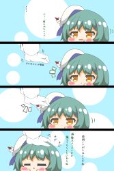 Rule 34 | ..., 1girl, 4koma, :&lt;, absurdres, azur lane, beret, blush, brown eyes, chibi, closed eyes, closed mouth, comic, commander (azur lane), commentary request, foote (azur lane), gloves, green hair, hair ornament, hand up, hands up, hat, headpat, highres, kurukurumagical, long sleeves, notice lines, open mouth, out of frame, parted lips, tilted headwear, translation request, v-shaped eyebrows, wavy mouth, white gloves, white headwear