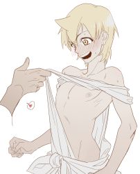 Rule 34 | 2boys, ahoge, ali baba saluja, assisted exposure, blonde hair, blush, embarrassed, heart, magi the labyrinth of magic, male focus, multiple boys, nervous, nipples, open mouth, smile, sweatdrop, undressing, undressing another, yaoi, yellow eyes