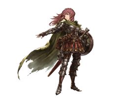 Rule 34 | 10s, 1girl, armor, armored boots, bag, boots, cape, fingerless gloves, full body, gloves, granblue fantasy, long hair, minaba hideo, official art, pink eyes, pink hair, shield, solo, standing, sword, teeth, transparent background, volenna, weapon