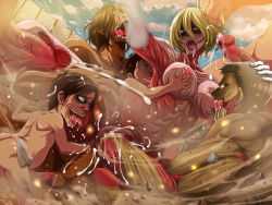 Rule 34 | 1girl, 6+boys, amputee, anal, annie leonhart, armored titan, biting, blonde hair, blue eyes, grabbing another&#039;s breast, breasts, censored, cloud, cum, cum in ass, cum on ass, cum on body, cum on hair, cum on lower body, cum on pussy, cum string, cumdrip, defeat, ejaculation, erection, eren yeager, exposed muscle, female titan, fisting, from below, giant, giantess, glowing, glowing eyes, grabbing, grabbing another&#039;s hair, grabbing from behind, group sex, hair between eyes, hand on another&#039;s head, hetero, hug, hug from behind, lactation, large breasts, large insertion, lolita channel, looking at viewer, moaning, monster girl, mosaic censoring, multiple boys, muscular, nipples, nude, open mouth, outdoors, penis, pointy ears, projectile cum, pussy, rape, restrained, reverse cowgirl position, rogue titan, screaming, sex, sex from behind, shingeki no kyojin, short hair, size difference, sky, spread legs, steam, straddling, testicles, titan (shingeki no kyojin), tongue, tongue out, upside down (gian2), vaginal, violence, wall, what