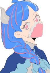Rule 34 | 1girl, ahoge, alternate hairstyle, blue cape, blue hair, braid, braided ponytail, cape, covered mouth, curled horns, dinosaur girl, hair over shoulder, horns, long hair, mask, mouth mask, multicolored hair, one piece, pink eyes, pink hair, pink mask, raine (acke2445), sketch, solo, streaked hair, ulti (one piece)