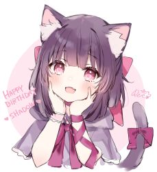Rule 34 | 1girl, :d, animal ear fluff, animal ears, capelet, cat ears, cat girl, cat tail, fallenshadow, fang, happy birthday, highres, indie virtual youtuber, looking at viewer, open mouth, pink eyes, rucaco, short hair, sketch, skin fang, smile, tail, virtual youtuber