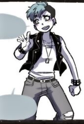 Rule 34 | alex (hooky), black hair, black jacket, blue eyes, hooky, jacket, manga page, official art, white background