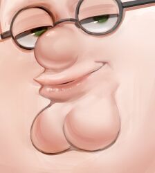 Rule 34 | 1boy, absurdres, cleft chin, closed mouth, double chin, family guy, fat, fat man, glasses, green eyes, highres, kowai (iamkowai), male focus, peter griffin, round eyewear, smile, solo