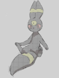 Rule 34 | animal ears, animal hands, apios, bad id, bad pixiv id, black eyes, blush, colored sclera, creatures (company), feet, full body, game freak, gen 2 pokemon, grey background, grid, light blush, looking down, monochrome, nintendo, no humans, no mouth, pawpads, pokemon, pokemon (creature), red sclera, simple background, sitting, sketch, solo, spread legs, tail, umbreon