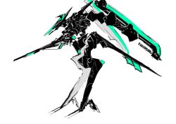 Rule 34 | from side, gun, highres, holding, holding gun, holding weapon, looking down, mecha, mechanical wings, no humans, original, robot, science fiction, shake (shyakep), sketch, solo, weapon, white background, wings