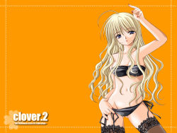 Rule 34 | clover, clover (game cg), highres, nishimata aoi, orange background, solo, tagme, thighhighs, wallpaper