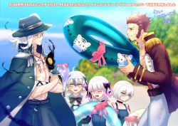 Rule 34 | 2boys, abs, ayamatazu, bad id, bad pixiv id, beard, blonde hair, blue eyes, blush, braid, brown hair, dress, edmond dantes (fate), edmond dantes (monte cristo selection) (fate), epaulettes, facial hair, fate/grand order, fate (series), fedora, glasses, hat, jack the ripper (fate/apocrypha), jeanne d&#039;arc (fate), jeanne d&#039;arc alter santa lily (fate), jeanne d&#039;arc alter santa lily (summer little) (fate), long hair, long sideburns, long sleeves, male focus, multiple boys, multiple girls, napoleon bonaparte (fate), nursery rhyme (fate), open clothes, open mouth, pants, pectorals, scar, short hair, sideburns, smile, summer little, very long hair, wavy hair, white hair, yellow eyes