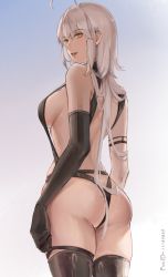 Rule 34 | 1girl, ass, back, bad id, bad pixiv id, bare shoulders, black panties, black thighhighs, breasts, fate/grand order, fate (series), highres, jeanne d&#039;arc (fate), jeanne d&#039;arc alter (avenger) (fate), jeanne d&#039;arc alter (fate), large breasts, long hair, looking at viewer, looking back, panties, rifu (643763873), silver hair, solo, thighhighs, underwear, yellow eyes