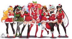 6+girls alternate_costume breasts callie_(splatoon) christmas dress large_breasts legs little_blood marie_(splatoon) marina_(splatoon) mario_(series) multiple_girls nintendo pantyhose princess_daisy princess_peach santa_dress shiver_(splatoon) skirt splatoon_(series) splatoon_1 splatoon_2 splatoon_3