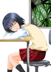 Rule 34 | blue hair, drooling, glasses, maho (yakimorokoshi), saliva, school uniform, short hair, sitting, sleeping, solo