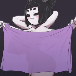 Rule 34 | 1girl, arthropod girl, ass, breasts, covering privates, extra arms, extra ears, extra limbs, highres, huge breasts, insect girl, kaxiota, muffet, nude cover, see-through, see-through towel, short hair, spider girl, undertale