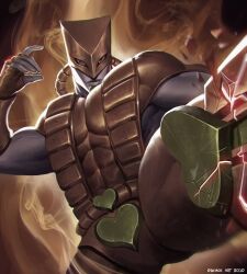Rule 34 | 1other, abs, artist name, aura, biceps, brown theme, dated, deimos art, gold, heart, highres, jojo no kimyou na bouken, kicking, leg up, looking at viewer, solo, stand (jojo), stardust crusaders, the world, yellow theme