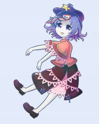 Rule 34 | 1girl, ankoku4649, bad id, bad pixiv id, blue hair, female focus, full body, gradient hair, hat, miyako yoshika, multicolored hair, ofuda, open mouth, outstretched arms, pale skin, purple eyes, short hair, simple background, skirt, solo, star (symbol), touhou, zombie pose