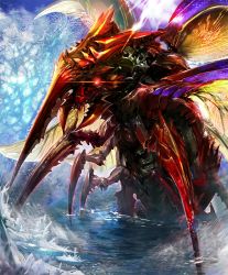 Rule 34 | 10s, artist request, bug, carapace, cygames, forest, glowing, glowing eyes, horns, bug, insect wings, lake, mandibles, nature, no humans, official art, red eyes, rhinoceroach, shadowverse, shingeki no bahamut, single horn, water, wings