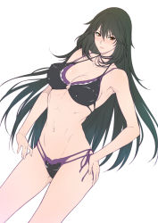 Rule 34 | 10s, 1girl, bad id, bad pixiv id, bikini, black hair, blush, breasts, brown eyes, cleavage, hand on own hip, highres, infinite stratos, large breasts, layered bikini, long hair, looking at viewer, navel, o-ring, o-ring top, orimura chifuyu, side-tie bikini bottom, simple background, sketch, solo, swimsuit, toned, very long hair, white background, zucchini