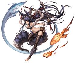 Rule 34 | 10s, 1girl, animal ears, barefoot, bell, black thighhighs, breasts, cleavage, dual wielding, erune, fire, fox, fox ears, fox tail, full body, gloves, granblue fantasy, groin, hair ornament, hitodama, holding, holding sword, holding weapon, jingle bell, large breasts, long hair, minaba hideo, official art, purple gloves, purple hair, red eyes, smile, solo, sword, tail, thighhighs, toeless legwear, toes, transparent background, very long hair, weapon, yuel (granblue fantasy)