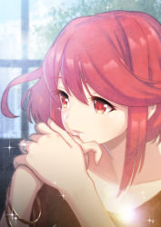 Rule 34 | 1girl, bracelet, closed mouth, collarbone, green322, highres, jewelry, looking away, nintendo, pyra (xenoblade), red eyes, red hair, ring, short hair, solo, sparkle, upper body, window, xenoblade chronicles (series), xenoblade chronicles 2