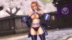 Rule 34 | 1girl, 3d, breasts, dead or alive, dead or alive 5, female focus, hands on own hips, honoka (doa), large breasts, nature, navel, official art, outdoors, panties, pink hair, plant, solo, tecmo, underwear