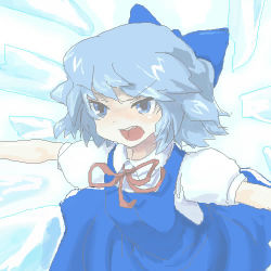 Rule 34 | 1girl, 96, angry, blue eyes, blue hair, bow, cirno, dress, female focus, hair bow, jpeg artifacts, lowres, matching hair/eyes, nannaru (nananana), oekaki, open mouth, outstretched arms, short hair, solo, spread arms, embodiment of scarlet devil, touhou, wings