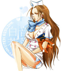 Rule 34 | 1girl, ace attorney, ace attorney investigations, ace attorney investigations: miles edgeworth, breasts, brown eyes, brown hair, cammy meele, capcom, cleavage, earrings, flight attendant, hat, jewelry, large breasts, long hair, pencil skirt, scarf, skirt, solo, stuffed toy, travel attendant, uniform, yumi (soak1111)