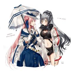 Rule 34 | 2girls, animal ears, arknights, arm behind back, artist name, belt, belt pouch, bikini, bikini top only, black bikini, black ribbon, black scarf, black shorts, blue dress, blue feathers, blush, bow, breasts, cat ears, ceylon (arknights), chinese clothes, chinese commentary, cleavage, cloak, cowboy shot, dated, dress, earpiece, closed eyes, feather hair, feather hair ornament, feathers, floating hair, gloves, hair between eyes, hair bun, hair ornament, hand to own mouth, hat, hat bow, highres, jacket, long hair, medium breasts, meng ziya, midriff, multiple girls, name tag, navel, neck ribbon, open clothes, open jacket, open mouth, pink hair, ponytail, pouch, ribbon, scarf, schwarz (arknights), scrunchie, see-through, short shorts, shorts, side bun, silver hair, simple background, single hair bun, single side bun, smile, strap, sweatdrop, swimsuit, thigh strap, thighs, white background, white cloak, white gloves, white headwear, white jacket, wing collar, yellow eyes, yuri