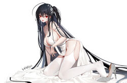 Rule 34 | 1girl, absurdres, artist name, azur lane, bare shoulders, black hair, bracelet, breasts, chinese commentary, commentary request, dress, full body, hair ornament, high heels, highres, jewelry, large breasts, long hair, looking at viewer, official alternate costume, official alternate hairstyle, one side up, open mouth, red eyes, side slit, simple background, solo, taihou (azur lane), taihou (temptation on the sea breeze) (azur lane), thighhighs, very long hair, white background, white dress, white thighhighs, xnnagu