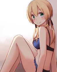 Rule 34 | 10s, 1girl, bad id, bad pixiv id, bare arms, bare legs, bare shoulders, blonde hair, blush, breasts, green eyes, hair between eyes, highres, kantai collection, kapatarou, long hair, low twintails, medium breasts, prinz eugen (kancolle), smile, solo, twintails, underwear, underwear only