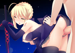 Rule 34 | 1boy, 1girl, absurdres, ahoge, artoria pendragon (all), artoria pendragon (fate), ass, bare shoulders, black dress, black gloves, black panties, black thighhighs, blonde hair, blush, braid, breasts, clothed female nude male, clothed sex, clothes pull, clothing aside, command spell, crown braid, doggystyle, dress, dress pull, elbow gloves, excalibur morgan (fate), fate/grand order, fate (series), french braid, gloves, has bad revision, has censored revision, hetero, highres, jyt, looking back, medium breasts, nipples, nose blush, nude, open mouth, panties, panties aside, penis, pussy, pussy juice, saber (fate), saber alter, sex, sex from behind, solo focus, thighhighs, tongue, tongue out, uncensored, underwear, vaginal, yellow eyes