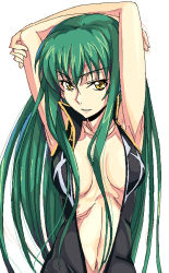 Rule 34 | 00s, 1girl, armpits, bad id, bad pixiv id, breasts, c.c., center opening, code geass, geass, green hair, long hair, ningen (ningen96), ningen (ningen (96), oekaki, solo, yellow eyes