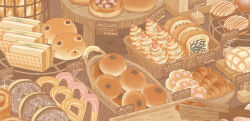 Rule 34 | bakery, basket, bear, bread, cheese, chocolate, commentary, croissant, dessert, doughnut, food, food focus, french toast, heart, highres, loaf of bread, meat, nekomaru0817, original, pastry, plate, price tag, sandwich, scenery, shop, sliced cheese, sliced meat, sprinkles, sweets, table, translation request, yen sign