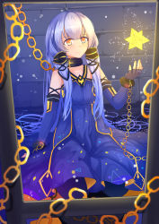 Rule 34 | 1girl, absurdres, black gloves, blue hair, blush, closed mouth, fingerless gloves, gloves, highres, long hair, looking away, menghuan tian, small stellated dodecahedron, smile, solo, vocaloid, voiceroid, xingchen, yellow eyes