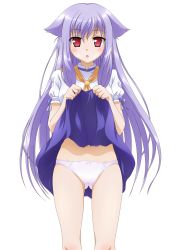 Rule 34 | 1girl, animal ears, blush, bow, bow panties, cat ears, clothes lift, highres, kiriya nozomi, long hair, mayoi neko overrun!, panties, purple hair, red eyes, skirt, skirt lift, solo, transparent background, underwear, upskirt, very long hair, white panties