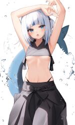 Rule 34 | 1girl, armpits, blue hair, breasts, gawr gura, highres, hololive, hololive english, light blue hair, medium hair, nails, open mouth, small breasts, solo, thomas 8000, underboob, virtual youtuber