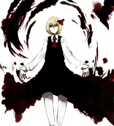 Rule 34 | 1girl, bad id, bad pixiv id, blonde hair, darkness, embodiment of scarlet devil, female focus, pale skin, red eyes, rumia, short hair, solo, standing, touhou, un-known (ninesix), white background