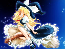 Rule 34 | 1girl, blonde hair, braid, broom, cain (artist), cain (the sky upside down), female focus, hat, kirisame marisa, long hair, ribbon, solo, touhou, witch, witch hat, yellow eyes