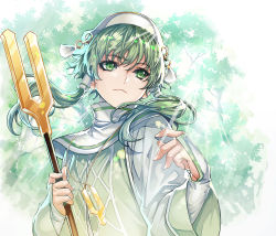 Rule 34 | 1boy, absurdres, bridal gauntlets, closed mouth, commentary request, green eyes, green hair, hair between eyes, hair tubes, hairband, highres, holding, holding staff, ion (tales), jewelry, katsutake, light rays, long sleeves, male focus, outdoors, pendant, short hair with long locks, sidelocks, smile, solo, sparkle, staff, tales of (series), tales of the abyss, tree, turtleneck
