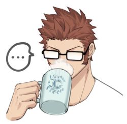 Rule 34 | 00047, 1boy, brown hair, cup, drinking, fate/grand order, fate (series), fogged glasses, glasses, male focus, mug, napoleon bonaparte (fate), short hair, sideburns, simple background, solo, upper body, white background