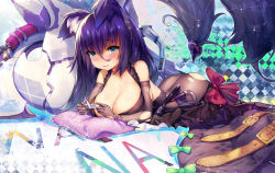 Rule 34 | 1girl, anal tail, animal ears, ass, bare shoulders, black hair, black pantyhose, blue eyes, blush, breasts, butt plug, cleavage, crying, crying with eyes open, dk.senie, elbow gloves, fake tail, gloves, highres, jewelry, large breasts, long hair, looking at viewer, lying, md5 mismatch, on stomach, origami, original, pantyhose, paper crane, resolution mismatch, ring, sex toy, solo, source larger, tail, tears, torn clothes, torn gloves, torn pantyhose