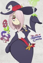 Rule 34 | 10s, 1girl, artist request, english text, female focus, little witch academia, looking at viewer, solo, sucy manbavaran, tagme, upper body, wide hips, witch