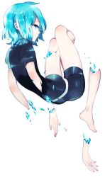 Rule 34 | 10s, 1other, ahoge, amputee, androgynous, ass, barefoot, belt, blue eyes, blue hair, broken, crying, disembodied limb, dissolving, full body, gem, hazuki mizuho, highres, houseki no kuni, matching hair/eyes, other focus, phosphophyllite, short hair, shorts, simple background, solo, tears, white background