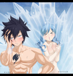 Rule 34 | &gt; &lt;, 1boy, 1girl, aqua hair, armpits, black hair, blue eyes, blush, breast press, breasts, brown eyes, chest tattoo, closed eyes, collarbone, colorized, completely nude, curvy, embarrassed, eyelashes, fairy tail, fingernails, frozen, gaston18, gray fullbuster, hair between eyes, hand on own head, hands up, ice, juvia lockser, kisi86, large breasts, legs, long hair, mashima hiro, muscular, muscular male, navel, neck, nude, outdoors, own hands together, sidelocks, spiked hair, standing, tattoo, thighs, unworn clothes, wavy hair