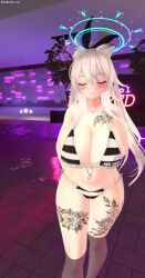 Rule 34 | 1girl, 3d, animated, bikini, breasts, highres, large breasts, striped bikini, striped clothes, swimsuit, tagme, video, vrchat