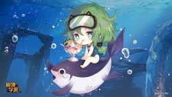 Rule 34 | + +, 1girl, benghuai xueyuan, blue one-piece swimsuit, chibi, closed mouth, drinking, drinking straw, drinking straw in mouth, fish, food, fruit, full body, glass, goggles, goggles on head, green eyes, green hair, honkai (series), ice cream, official art, one-piece swimsuit, side ponytail, smile, solo, strawberry, sundae, swimsuit, underwater, water, yssring leavtruth